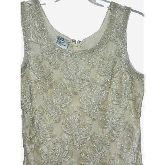 Vintage Beaded Sequins Lace Glam Sheath Wedding Bride Cocktail Dress Sz Small - Picture 5 of 16